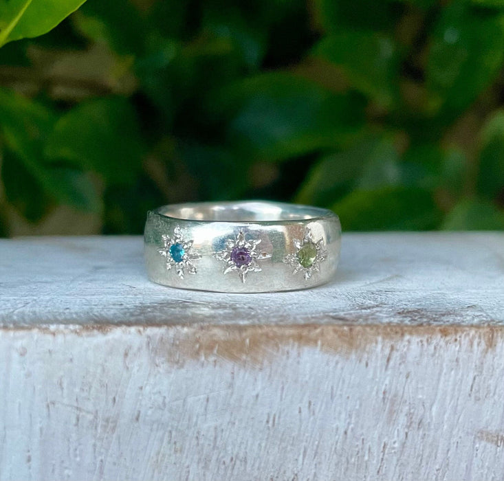 Wish Upon a Star Ring – Starry Night Design with Choice of Gemstones - Made to Order - Kathy Sayce Jewellery
