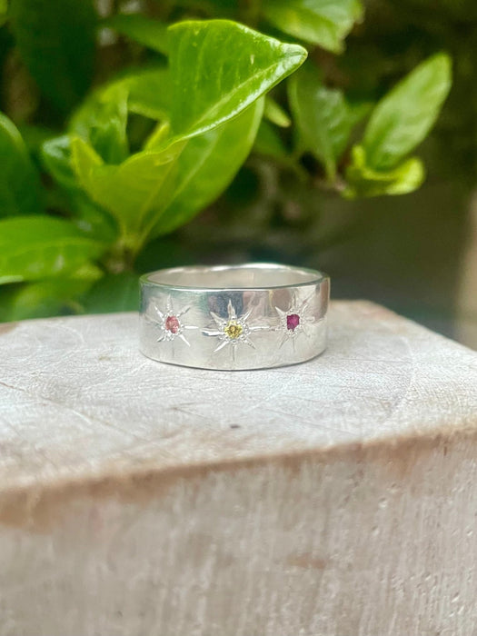 Wish Upon a Star Ring – Starry Night Design with Choice of Gemstones - Made to Order - Kathy Sayce Jewellery