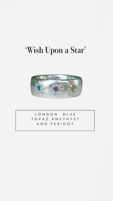 Wish Upon a Star Ring – Starry Night Design with Choice of Gemstones - Made to Order - Kathy Sayce Jewellery