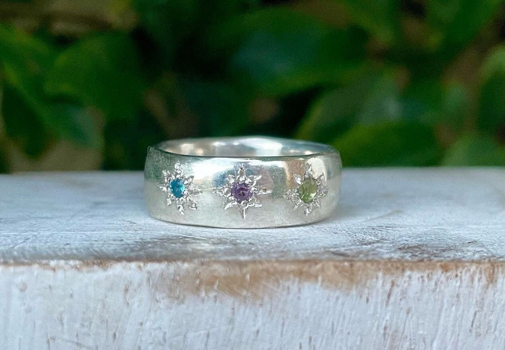 Wish Upon a Star Ring – Starry Night Design with Choice of Gemstones - Made to Order - Kathy Sayce Jewellery