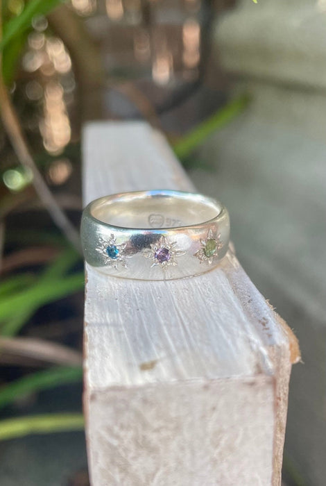 Wish Upon a Star Ring – Starry Night Design with Choice of Gemstones - Made to Order - Kathy Sayce Jewellery