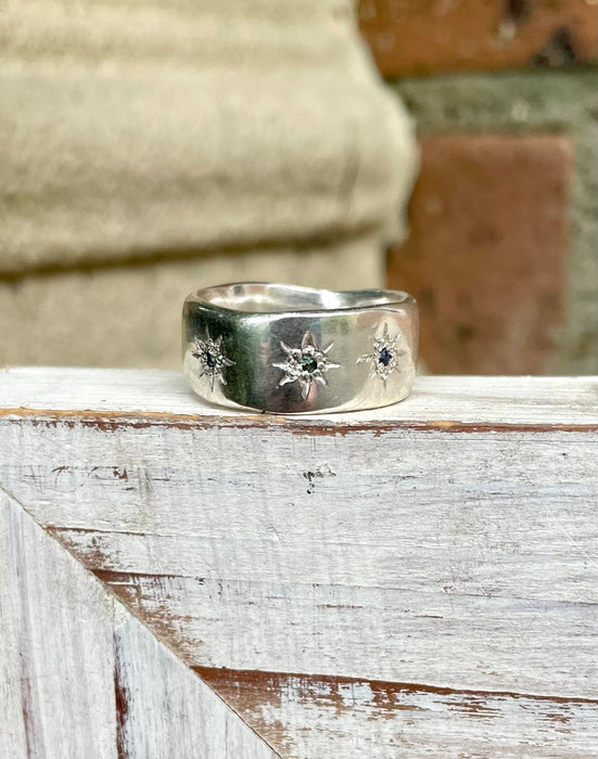 Wish Upon a Star Ring – Starry Night Design with Choice of Gemstones - Made to Order - Kathy Sayce Jewellery