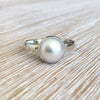 Made to Order Freshwater Pearl Ring with Hammered Band - Kathy Sayce Jewellery
